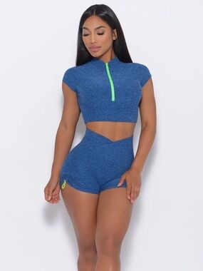 Bombshell Sportswear Marl Blue Lime Green Zipper Set
